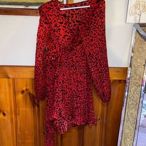 Red cheetah print mid dress